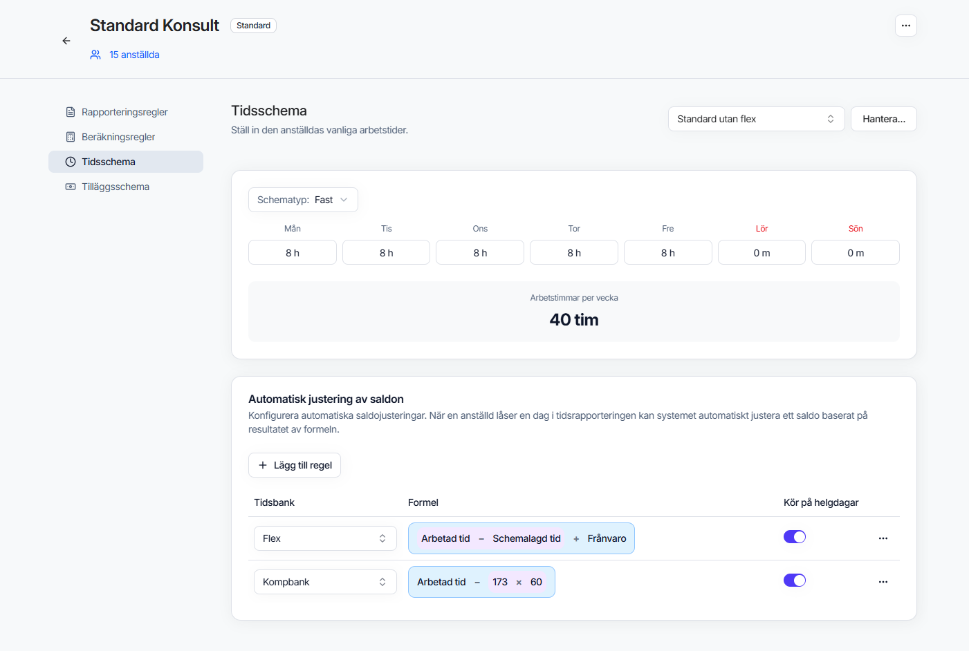 Tidschema och flexbank